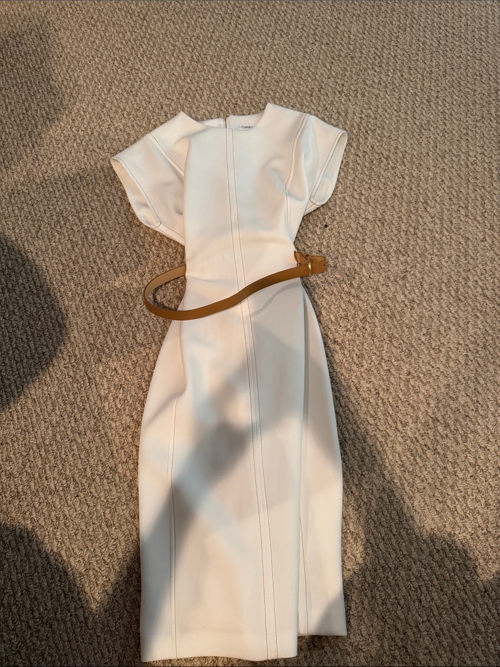 Calvin Klein Cream Midi Dress with Cap Sleeves